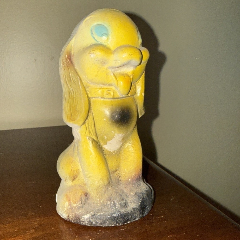 Vintage 1930s Carnival Chalkware Puppy Dog Figurine 6 1/4" Tall